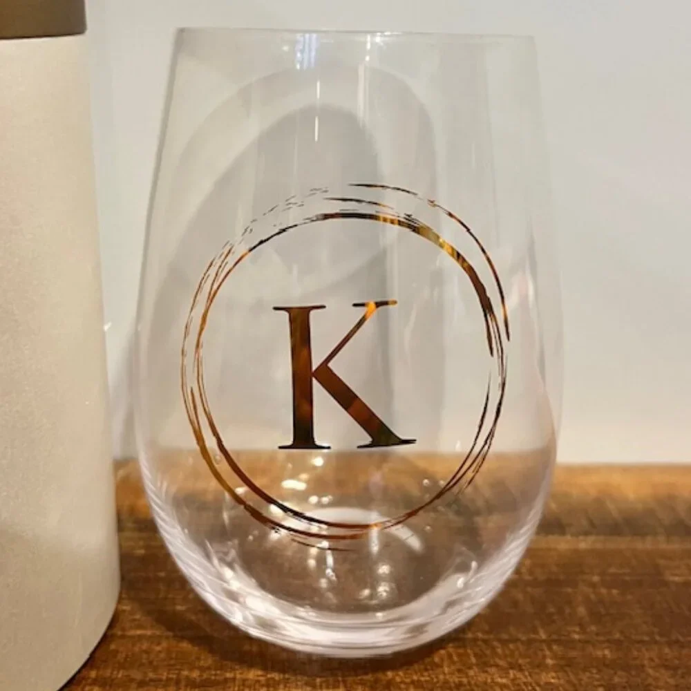 Paper Source Monogram 20 oz. Stemless Wine Glass, Letter 